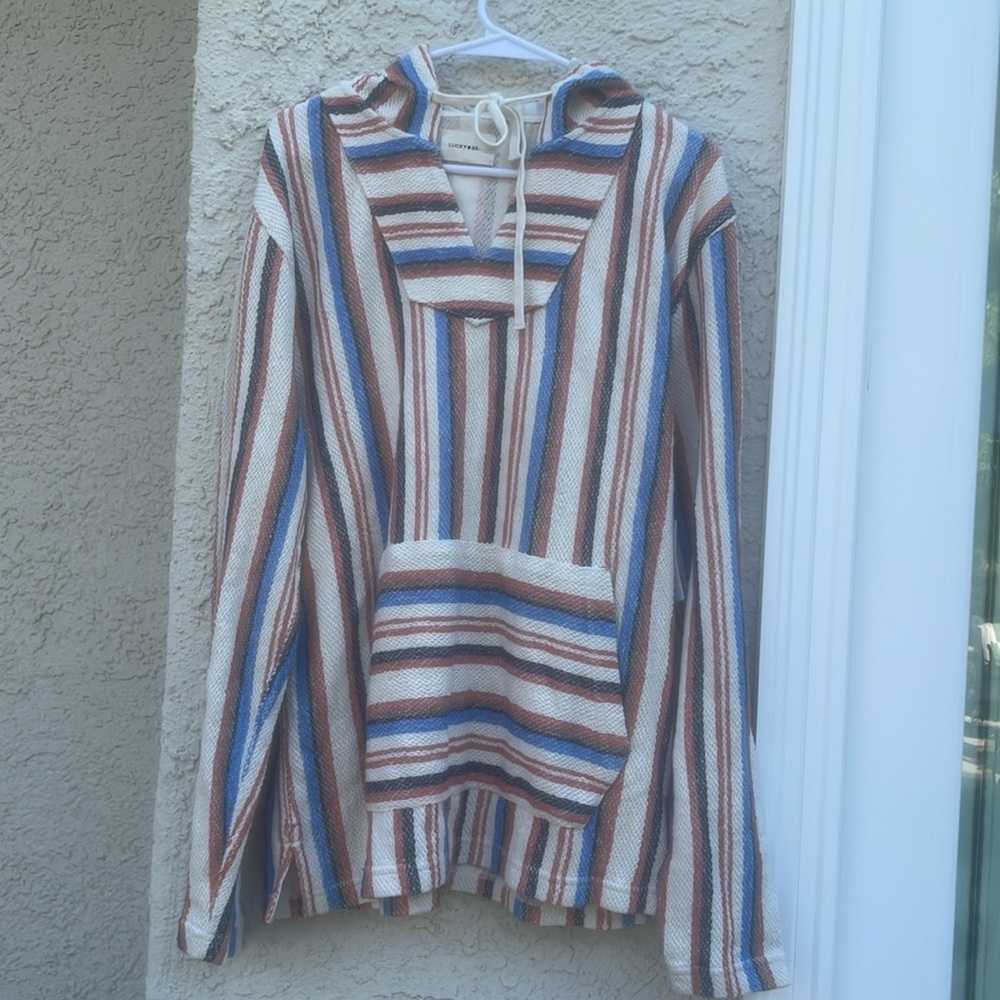 Lucky Brand Men's Multi Striped Baja Hoodie Pullover Sweater Size L NWT